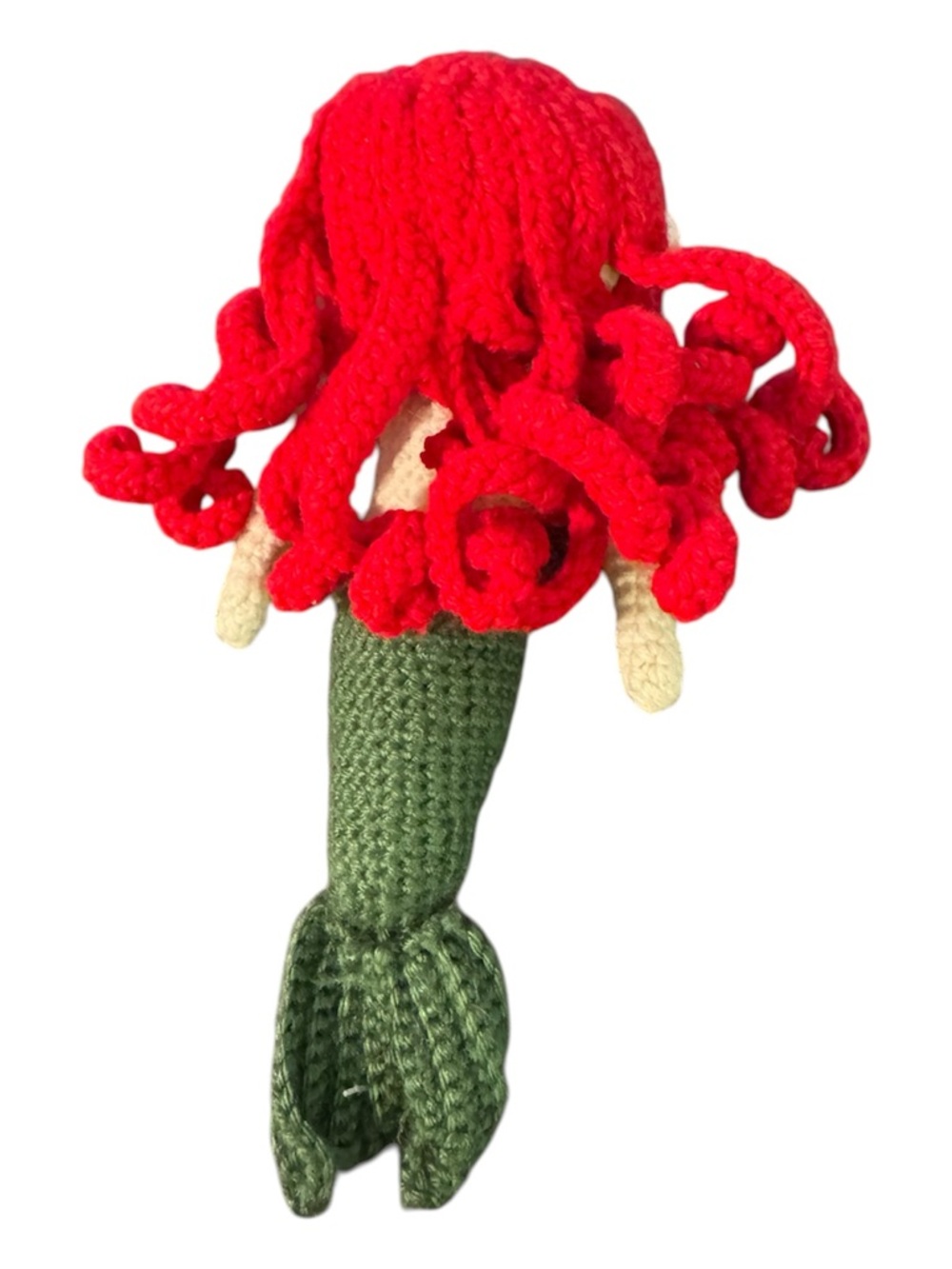 Handmade Crochet Mermaid Doll Plush Toy Red Hair Green Tail Cute Gift - Picture 2 of 3